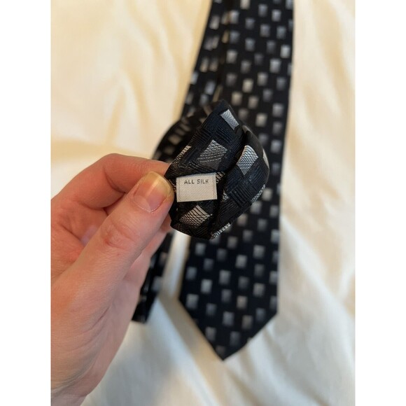 Burma Bibas Men’s Neck Tie 100% Silk Black Geometric Art Modern Squares - Picture 3 of 4